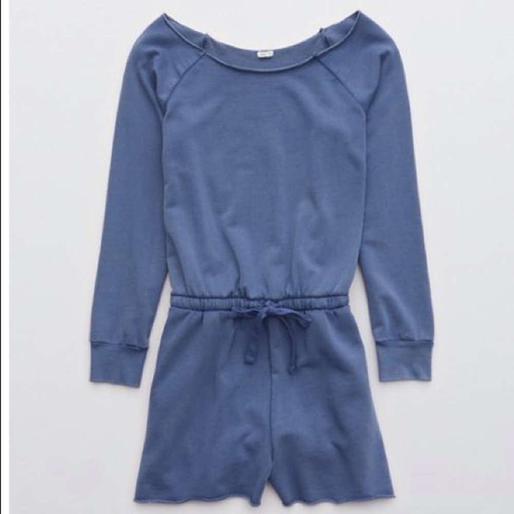 Aerie: marbled blue long sleeve shorts romper